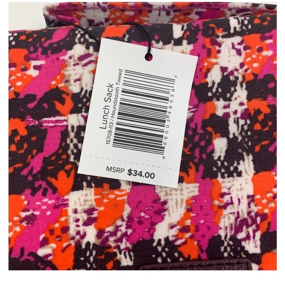 Vera Bradley Lunch box Sack Houndstooth Tweed Pink Brown Insulated - Picture 3 of 4